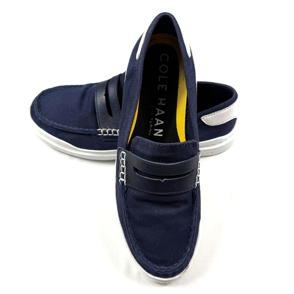 Cole Haan GrandPrø Rally Women's US 9B Navy Canvas‎ Casual Penny Loafers